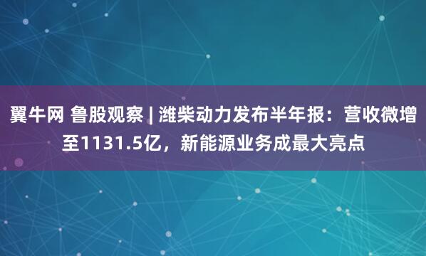 翼牛网 鲁股观察 | 潍柴动力发布半年报：营收微增至1131.5亿，新能源业务成最大亮点