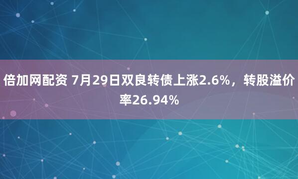 倍加网配资 7月29日双良转债上涨2.6%，转股溢价率26.94%
